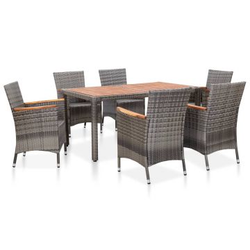 Set mobilier de grădină cu perne 7 piese gri poliratan