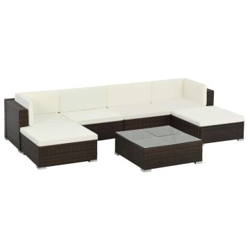 Set mobilier de grădină cu perne 7 piese maro poliratan