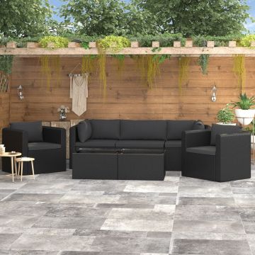 Set mobilier de grădină cu perne 7 piese negru poliratan
