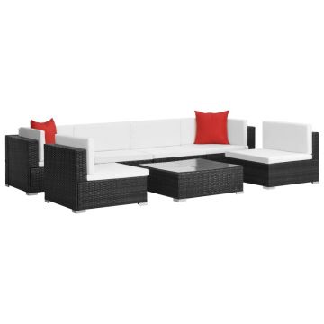 Set mobilier de grădină cu perne 7 piese negru poliratan