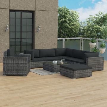 Set mobilier de grădină cu perne 8 piese gri poliratan