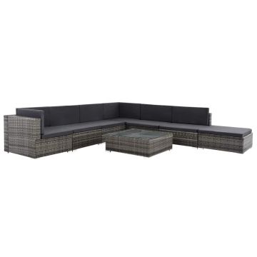 Set mobilier de grădină cu perne 8 piese gri poliratan