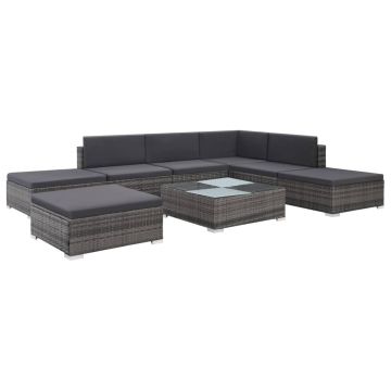 Set mobilier de grădină cu perne 8 piese gri poliratan