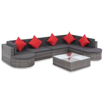 Set mobilier de grădină cu perne 8 piese gri poliratan
