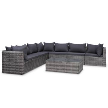 Set mobilier de grădină cu perne 8 piese gri poliratan