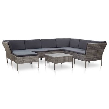 Set mobilier de grădină cu perne 8 piese gri poliratan