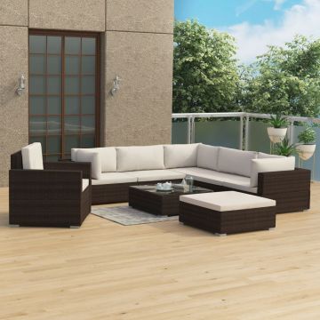 Set mobilier de grădină cu perne 8 piese maro poliratan