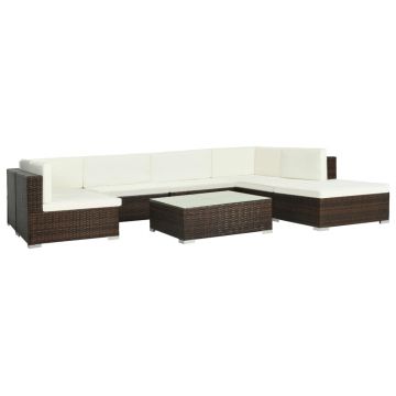 Set mobilier de grădină cu perne 8 piese maro poliratan