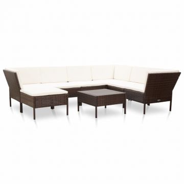 Set mobilier de grădină cu perne 8 piese maro poliratan