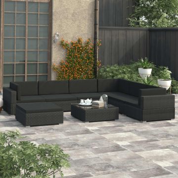 Set mobilier de grădină cu perne 8 piese negru poliratan
