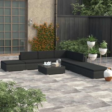Set mobilier de grădină cu perne 8 piese negru poliratan