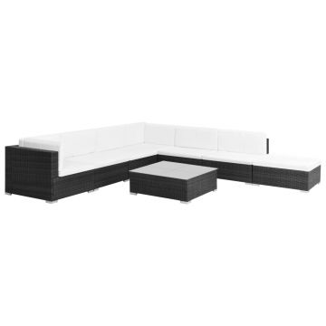 Set mobilier de grădină cu perne 8 piese negru poliratan