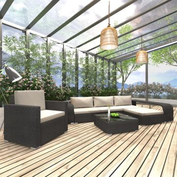 Set mobilier de grădină cu perne 8 piese negru poliratan