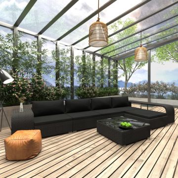 Set mobilier de grădină cu perne 8 piese negru poliratan