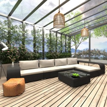 Set mobilier de grădină cu perne 8 piese negru poliratan