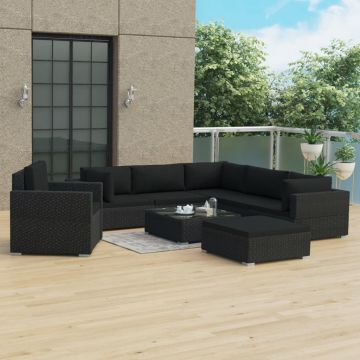 Set mobilier de grădină cu perne 8 piese negru poliratan