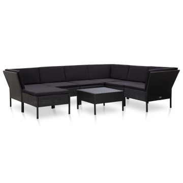 Set mobilier de grădină cu perne 8 piese negru poliratan