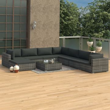 Set mobilier de grădină cu perne 9 piese gri poliratan