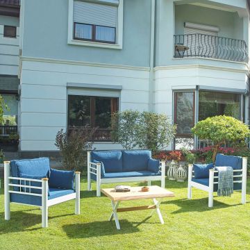 Set mobilier de gradina, Heaven, Kappis (2+1+1), Alb/Albastru inchis