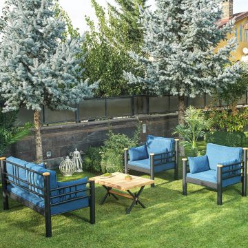 Set mobilier de gradina, Heaven, Kappis (2+1+1), Negru / Albastru închis
