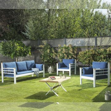 Set mobilier de gradina, Heaven, Kappis (3+1+1), Alb/Albastru inchis