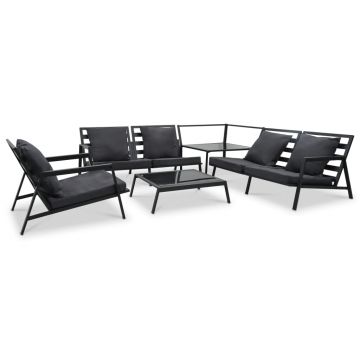 Set mobilier grădină cu perne 5 piese gri inchis aluminiu