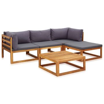 Set mobilier grădină cu perne 5 piese lemn masiv acacia