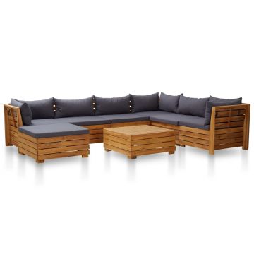 Set mobilier grădină cu perne 8 piese gri inchis lemn acacia