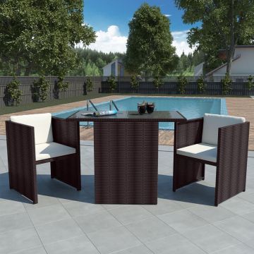 Set bistro cu perne 3 piese maro poliratan