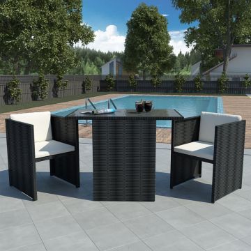 Set bistro cu perne 3 piese negru poliratan