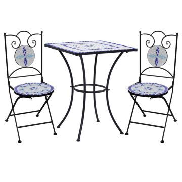 Set de bistro mozaic 3 piese albastru & alb placă ceramică