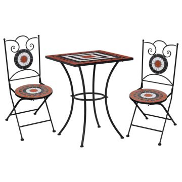 Set de bistro mozaic 3 piese cărămiziu & alb placă ceramică