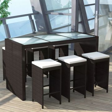 Set mobilier bar de grădină cu perne 7 piese maro poliratan