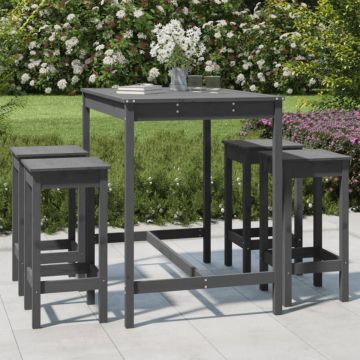 Set mobilier bar pentru grădină, 5 piese, gri, lemn masiv pin