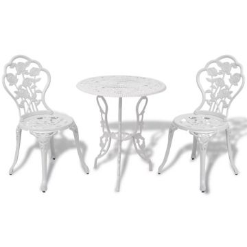 Set mobilier bistro 3 piese alb aluminiu turnat
