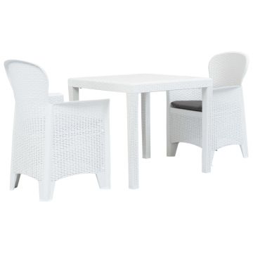Set mobilier bistro 3 piese alb plastic aspect ratan