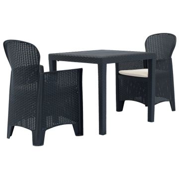 Set mobilier bistro 3 piese antracit plastic aspect ratan