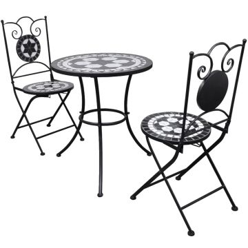 Set mobilier bistro 3 piese negru/alb plăci ceramice