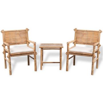Set mobilier bistro cu perne, 3 piese, bambus