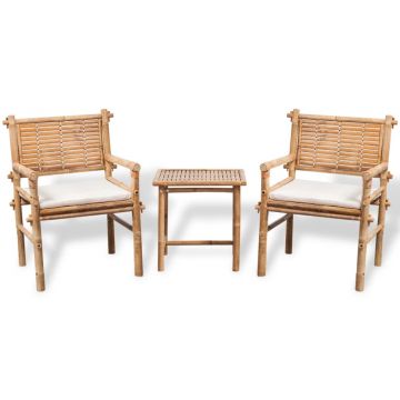 Set mobilier bistro cu perne 3 piese bambus