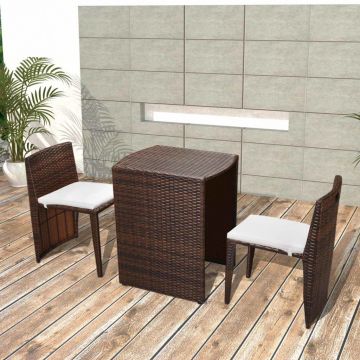 Set mobilier bistro cu perne 3 piese maro poliratan