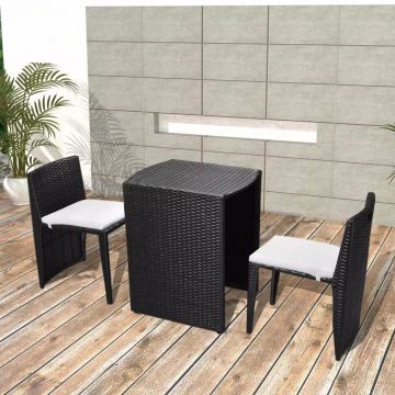 Set mobilier bistro cu perne 3 piese negru poliratan