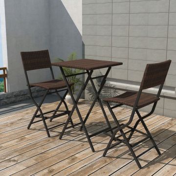 Set mobilier bistro pliabil 3 piese maro oțel și poliratan