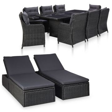 Set mobilier de exterior 11 piese negru poliratan