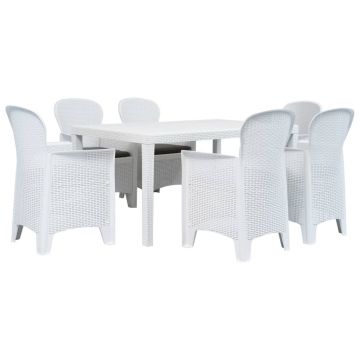 Set mobilier de exterior 7 piese alb plastic aspect ratan