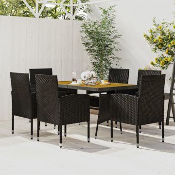 Set mobilier de exterior, 7 piese, negru, poliratan
