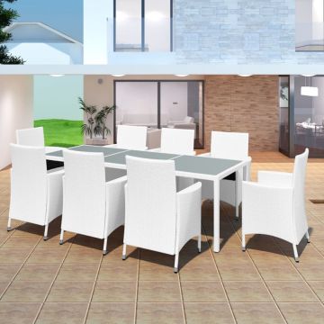 Set mobilier de exterior 9 piese alb crem poliratan