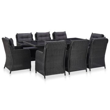 Set mobilier de exterior 9 piese negru poliratan
