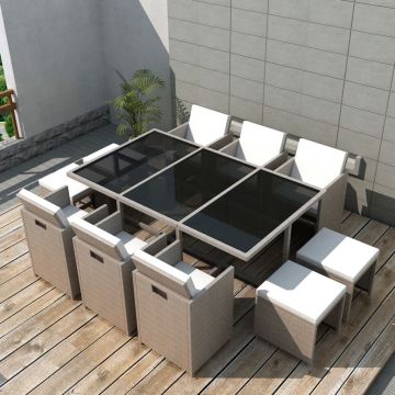 Set mobilier de exterior cu perne 11 piese bej poliratan