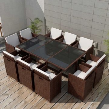 Set mobilier de exterior cu perne 11 piese maro poliratan